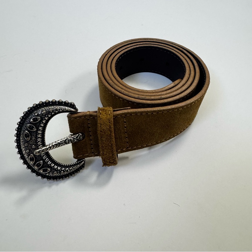Sezane Suede Belt in Mustard Tan with Ornate Silver Buckle - Picture 6 of 6